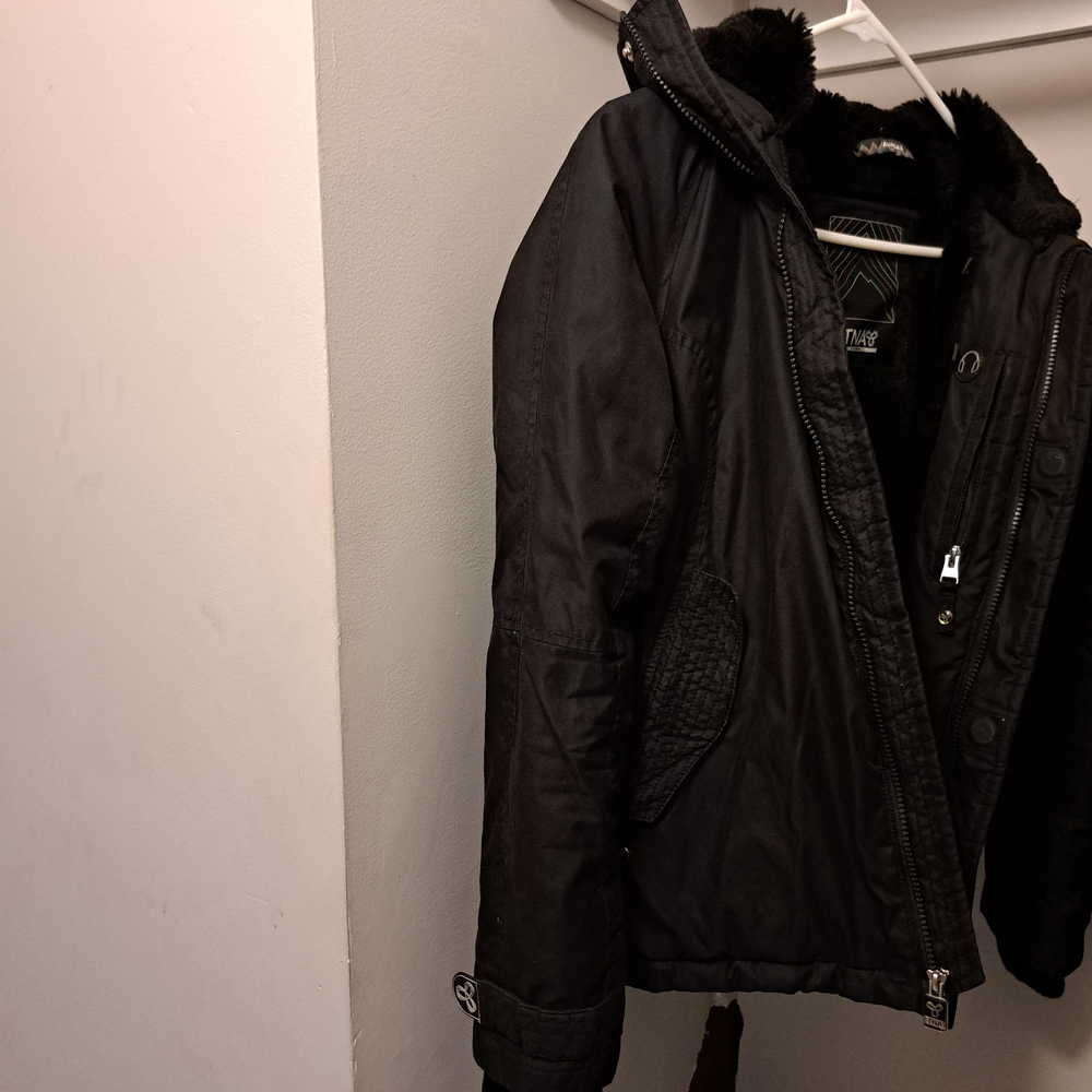 TNA Black Puffer Coat with Zipper Front